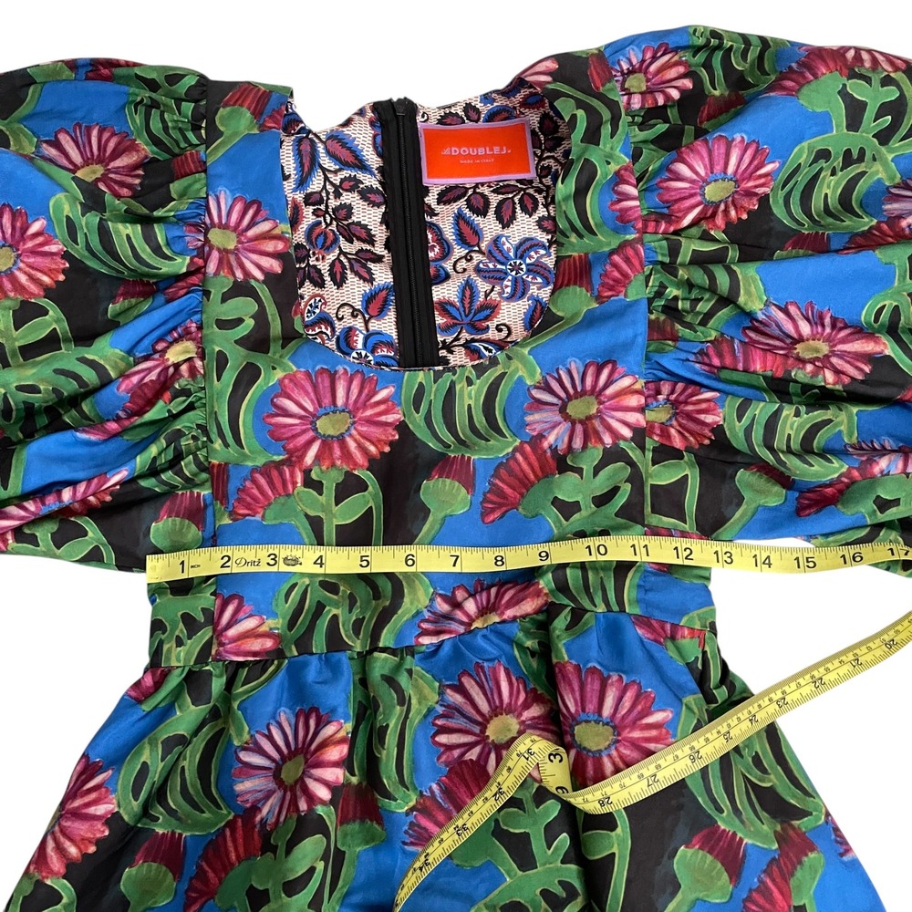 La DoubleJ Scoop Neck Balloon Sleeve Floral Tropical Mini Dress Resort Travel XS - Picture 5 of 11